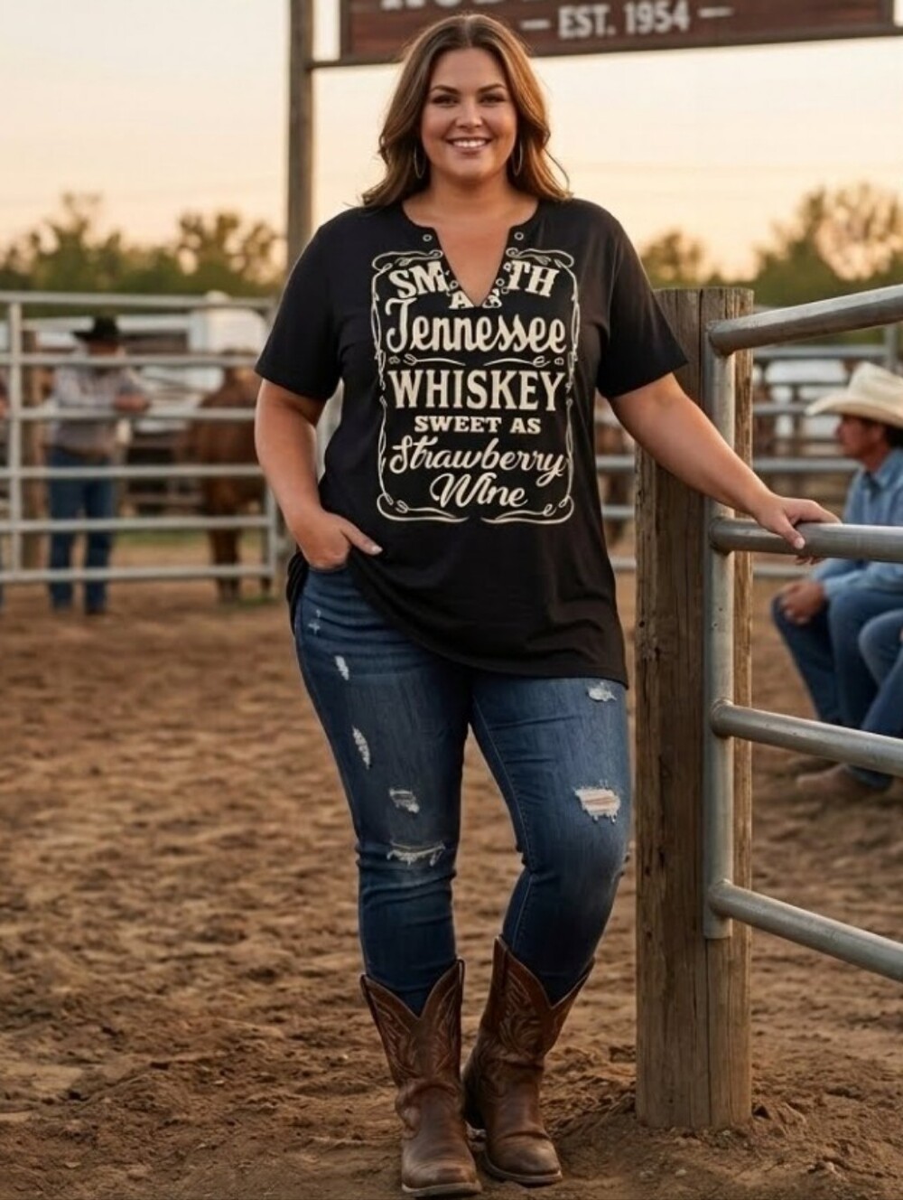 Smooth As Tennessee Whiskey Graphic Tee Cut Out V-Neck Top Plus Size 2XL
